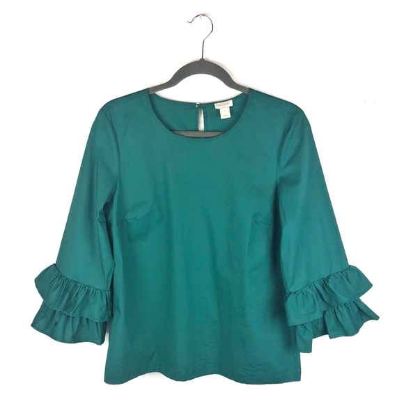 green ruffle sleeve top